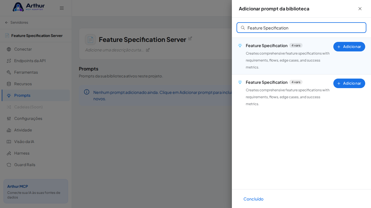 Pesquise o prompt Feature Specification na biblioteca