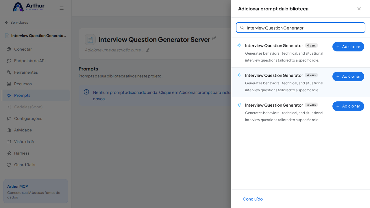 Pesquise o prompt Interview Question Generator na biblioteca