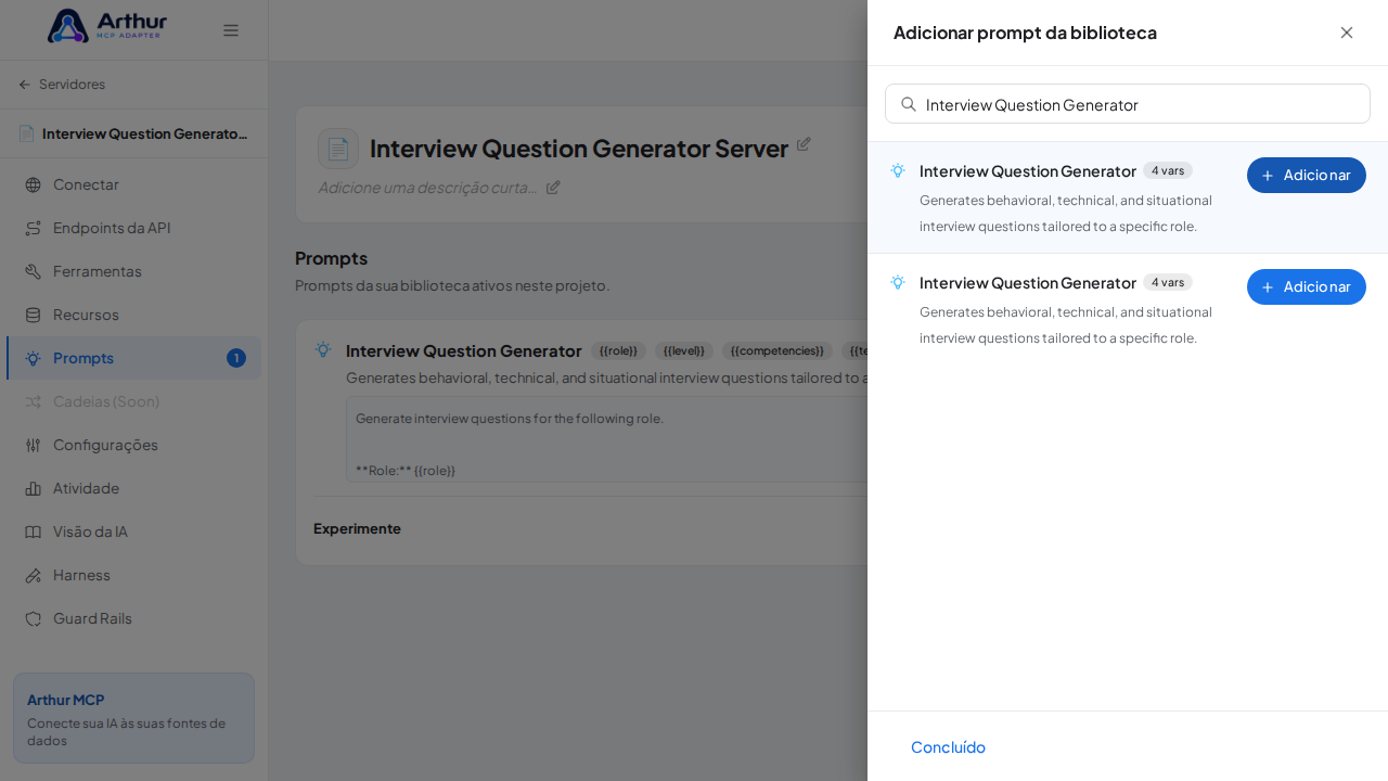Vincule o prompt Interview Question Generator ao servidor