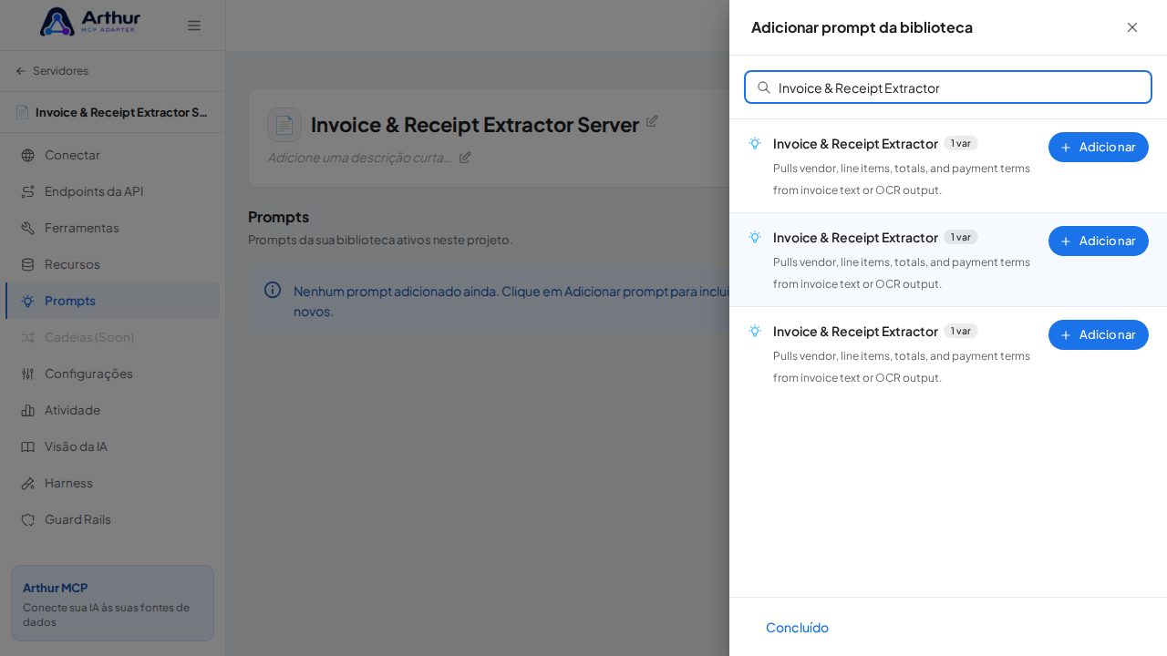 Pesquise o prompt Invoice & Receipt Extractor na biblioteca