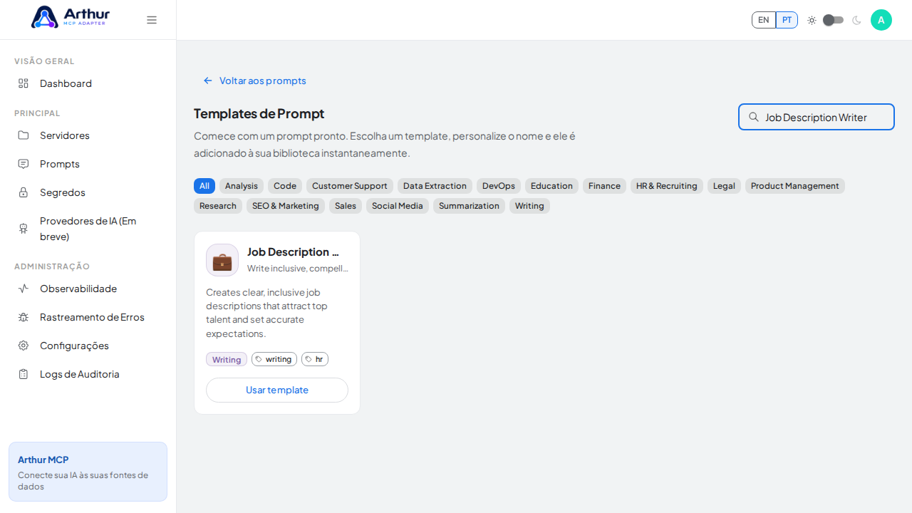 Pesquise o template Job Description Writer no catálogo