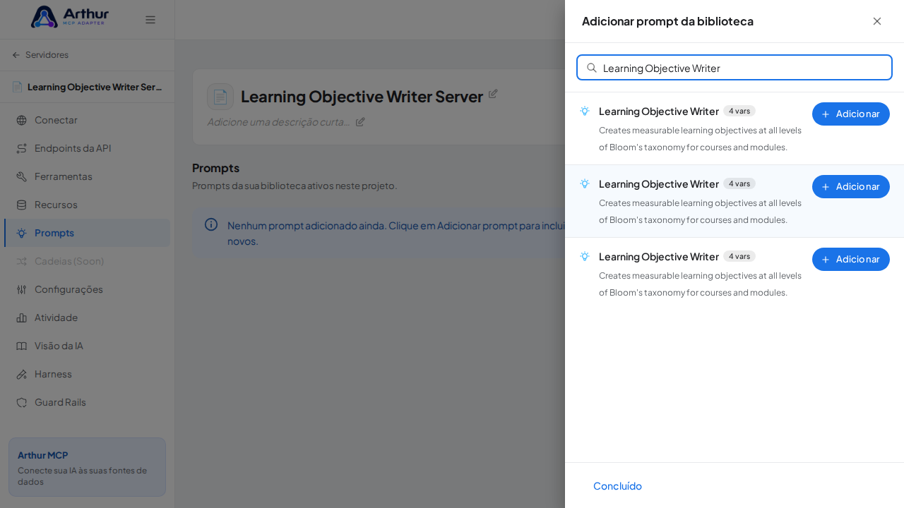 Pesquise o prompt Learning Objective Writer na biblioteca
