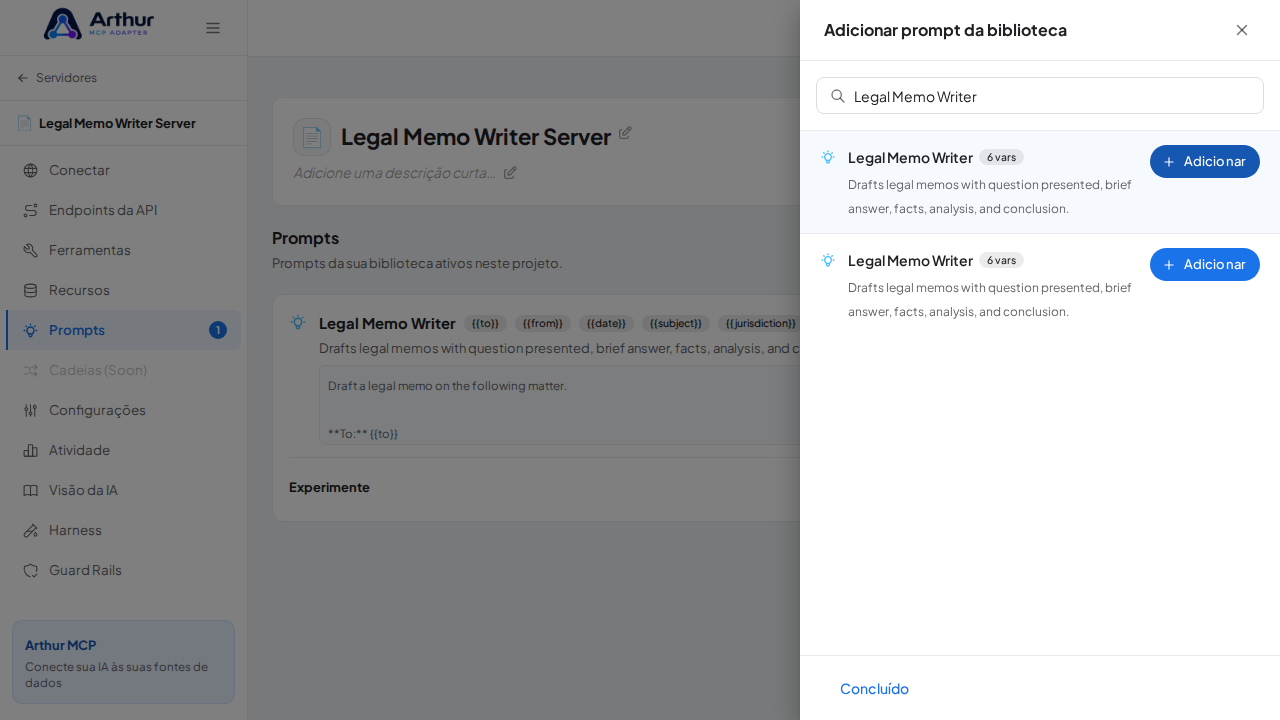 Vincule o prompt Legal Memo Writer ao servidor