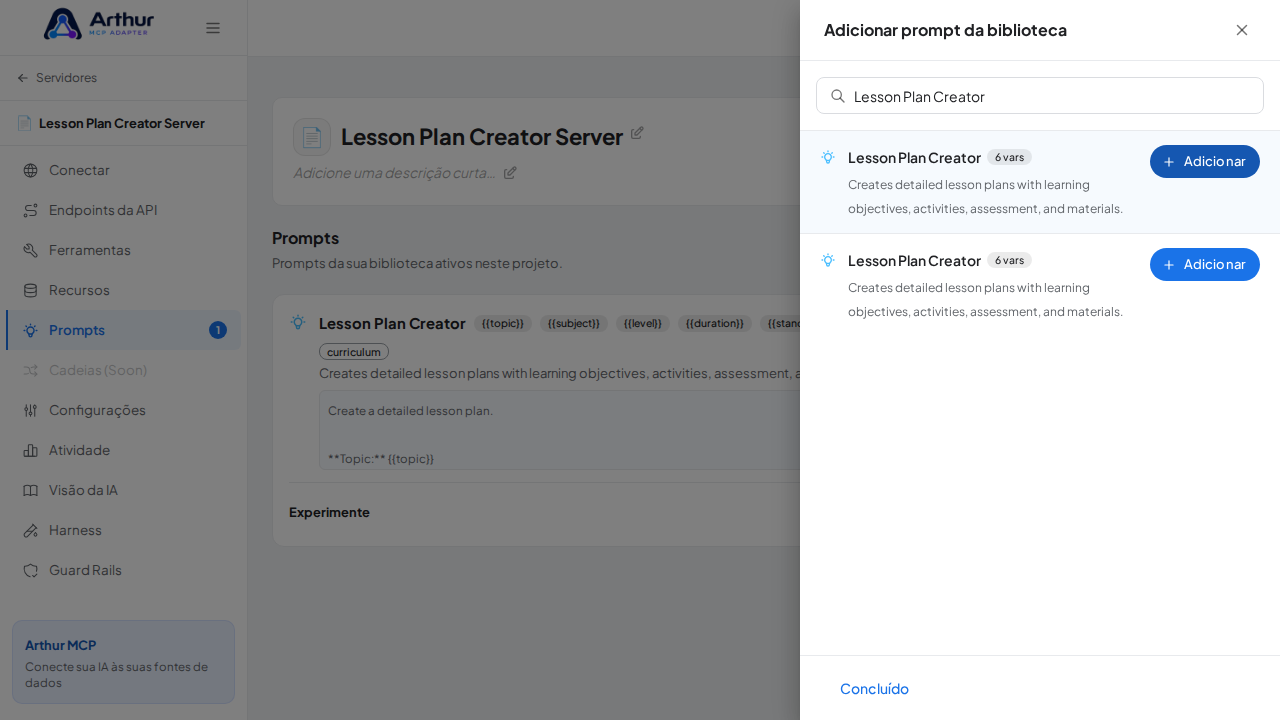 Vincule o prompt Lesson Plan Creator ao servidor