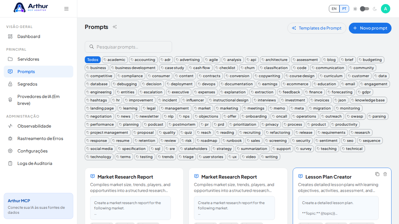 Crie o prompt Market Research Report na biblioteca compartilhada