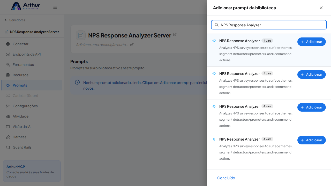Pesquise o prompt NPS Response Analyzer na biblioteca