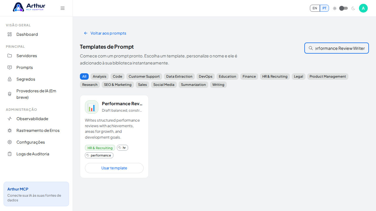 Pesquise o template Performance Review Writer no catálogo