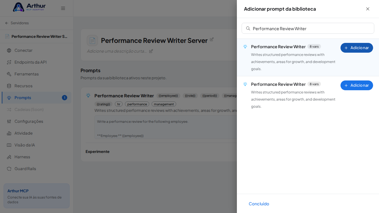 Vincule o prompt Performance Review Writer ao servidor