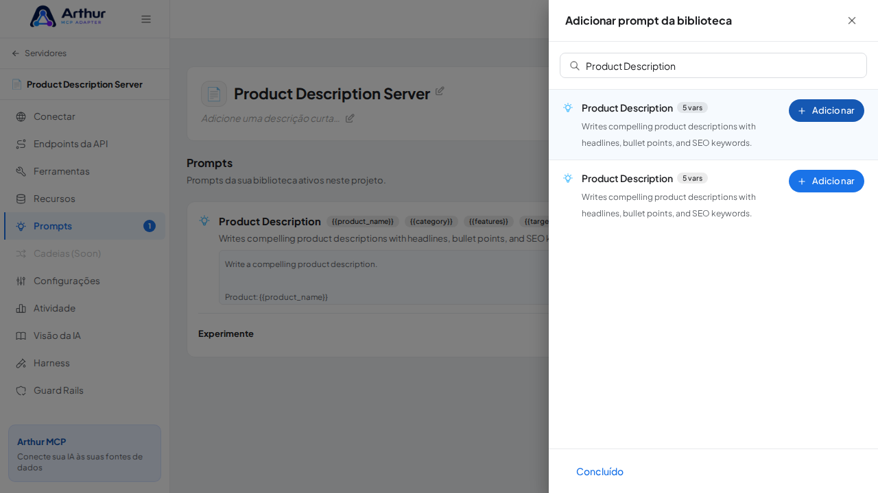 Vincule o prompt Product Description ao servidor