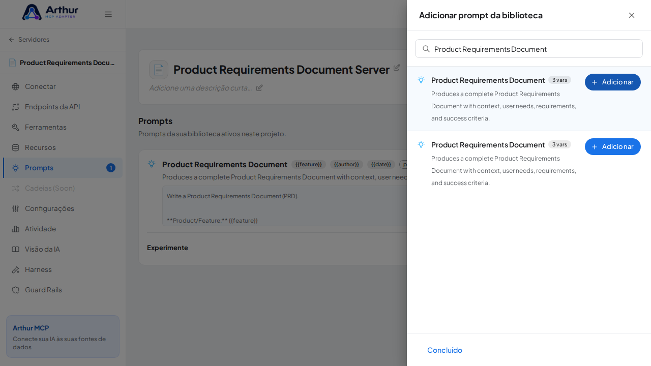 Vincule o prompt Product Requirements Document ao servidor