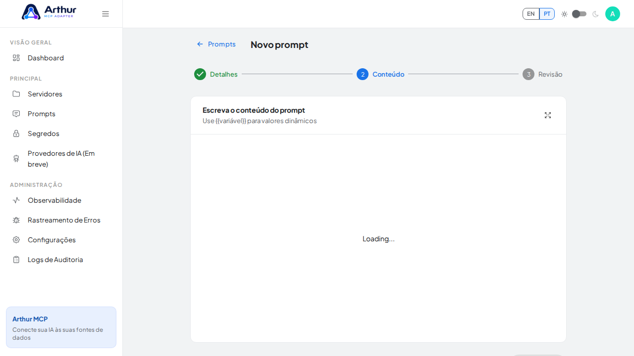 Avance para o editor de conteúdo do prompt