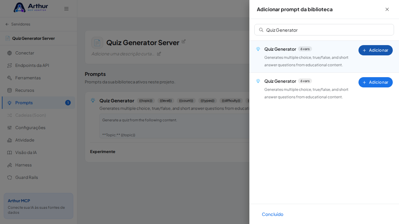 Vincule o prompt Quiz Generator ao servidor