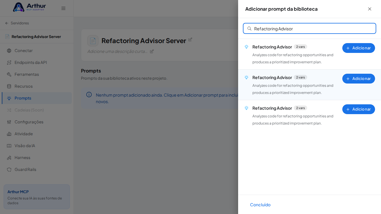 Pesquise o prompt Refactoring Advisor na biblioteca
