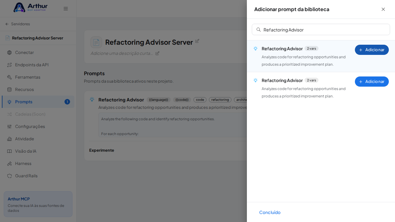 Vincule o prompt Refactoring Advisor ao servidor