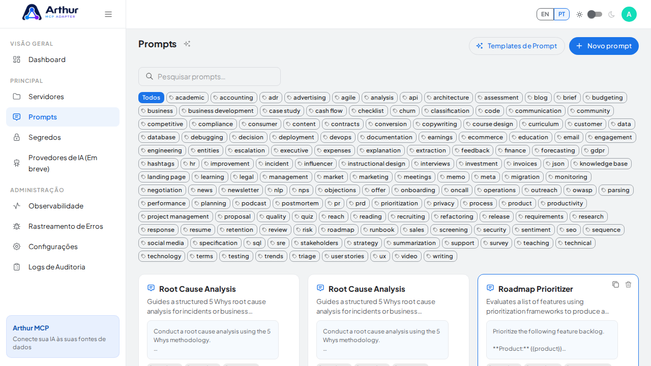 Crie o prompt Root Cause Analysis na biblioteca compartilhada