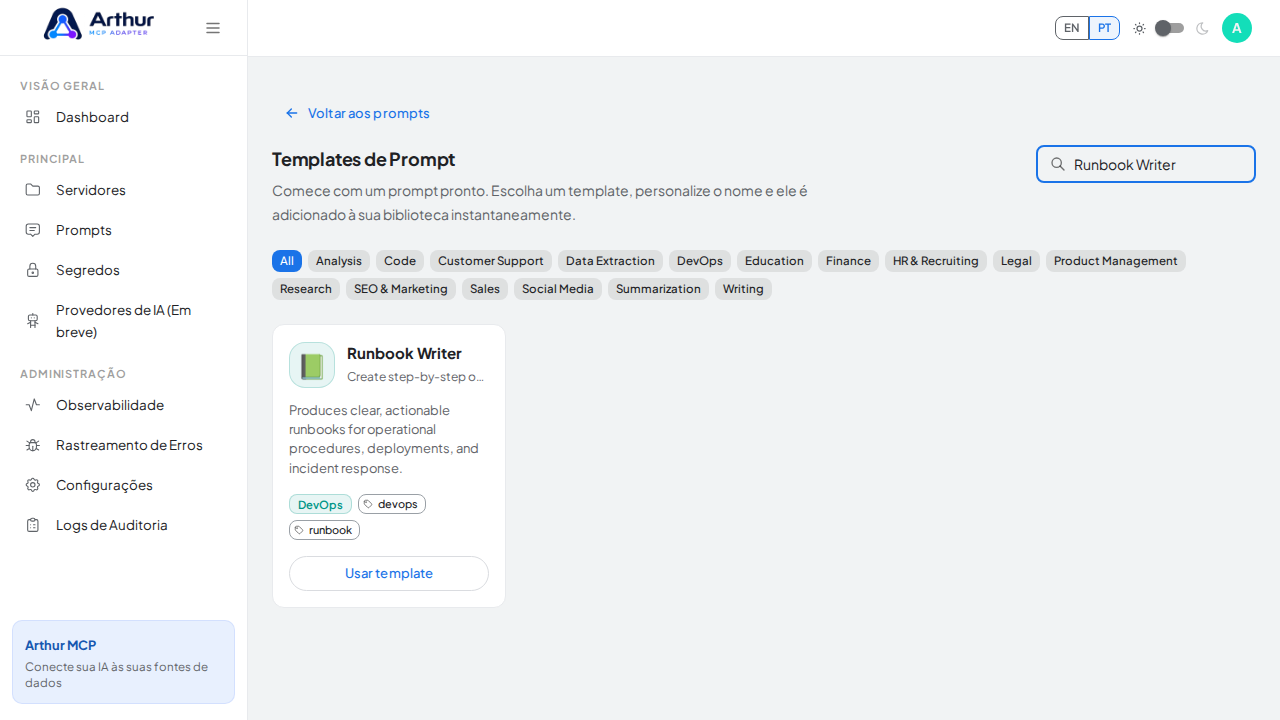 Pesquise o template Runbook Writer no catálogo
