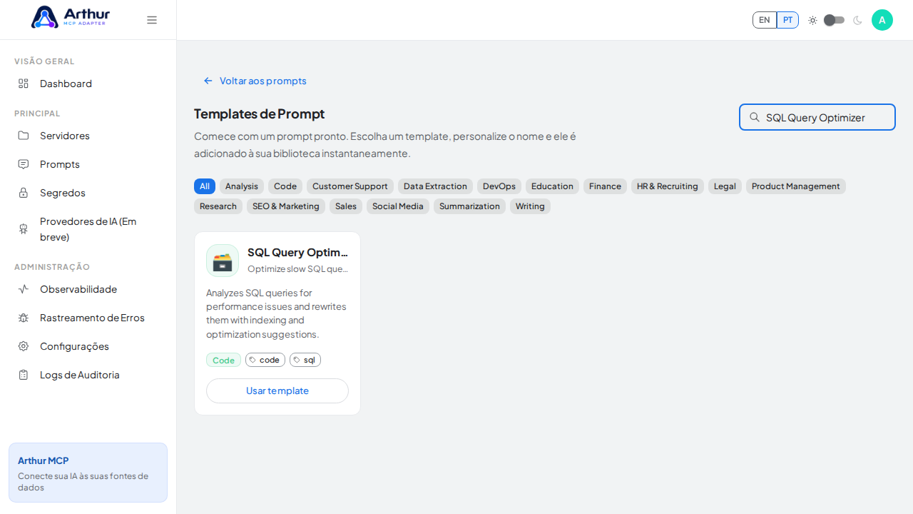 Pesquise o template SQL Query Optimizer no catálogo