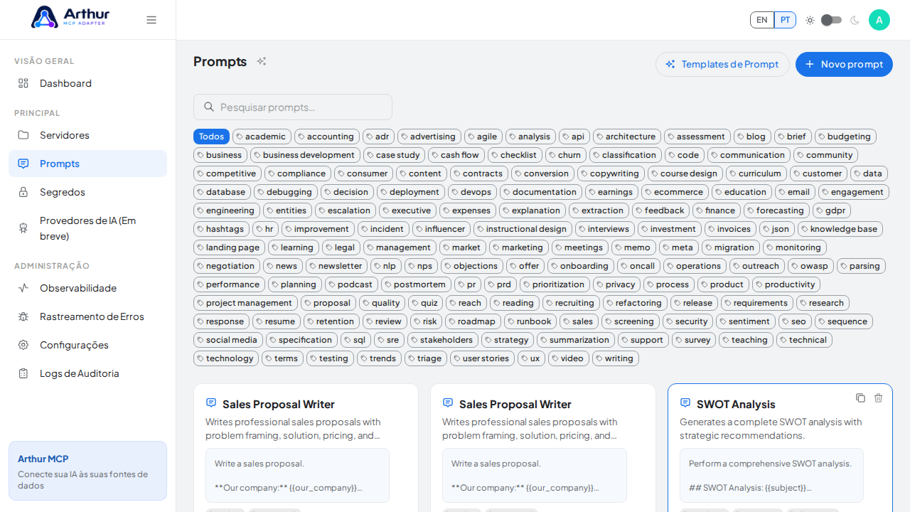Crie o prompt Sales Proposal Writer na biblioteca compartilhada
