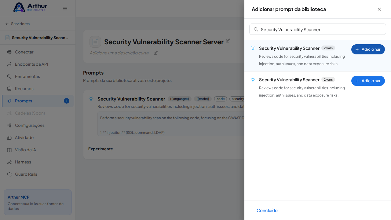 Vincule o prompt Security Vulnerability Scanner ao servidor