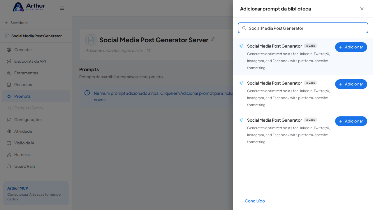 Pesquise o prompt Social Media Post Generator na biblioteca