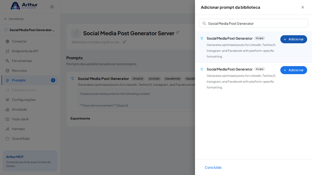 Vincule o prompt Social Media Post Generator ao servidor