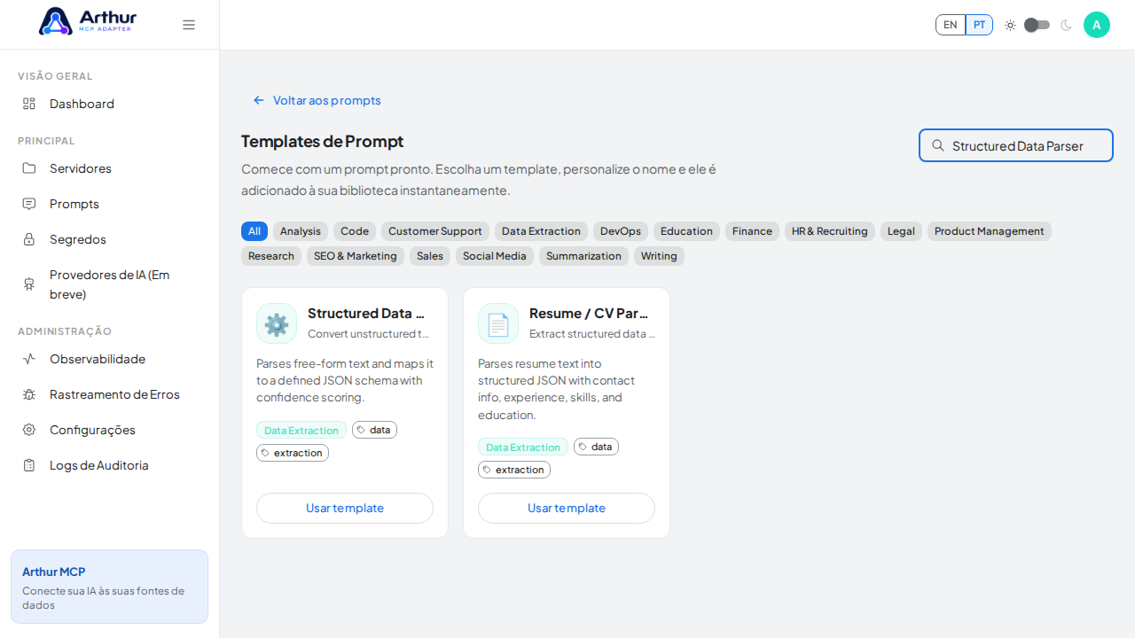 Pesquise o template Structured Data Parser no catálogo