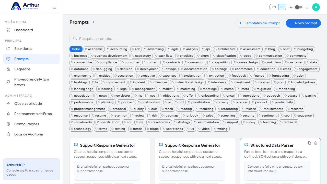 Crie o prompt Support Response Generator na biblioteca compartilhada