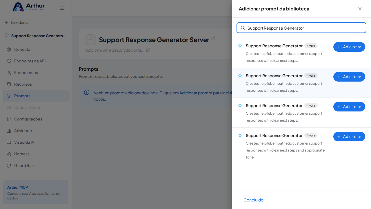 Pesquise o prompt Support Response Generator na biblioteca