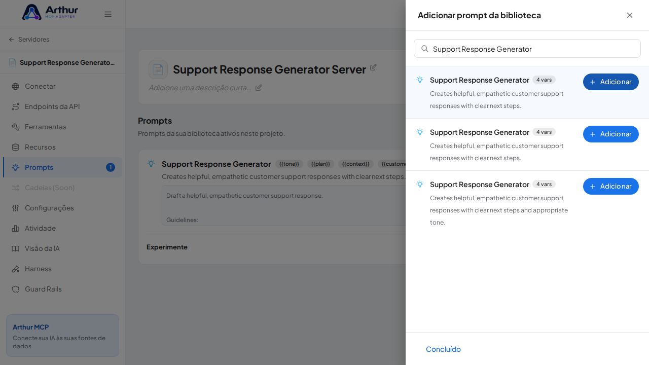 Vincule o prompt Support Response Generator ao servidor