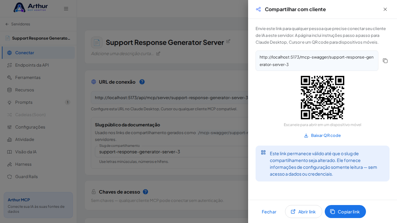 Mostre o link da documentação swagger e o QR code gerados para este servidor