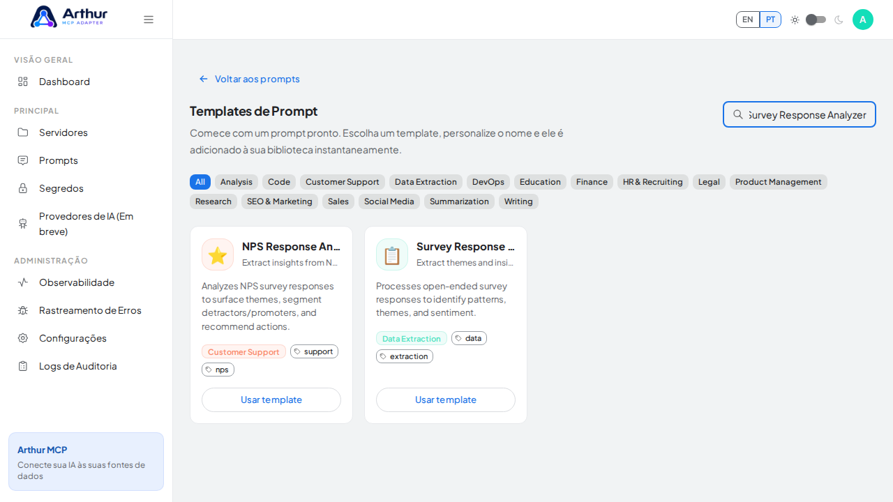 Pesquise o template Survey Response Analyzer no catálogo