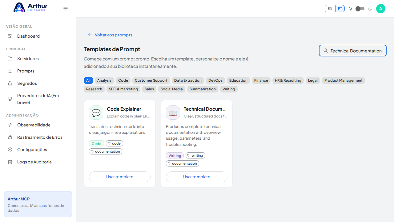 Pesquise o template Technical Documentation no catálogo