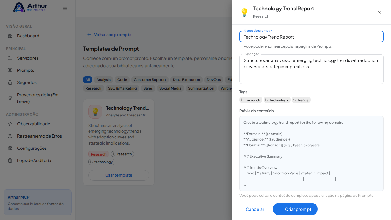 Abra o template Technology Trend Report com nome e prévia de conteúdo preenchidos