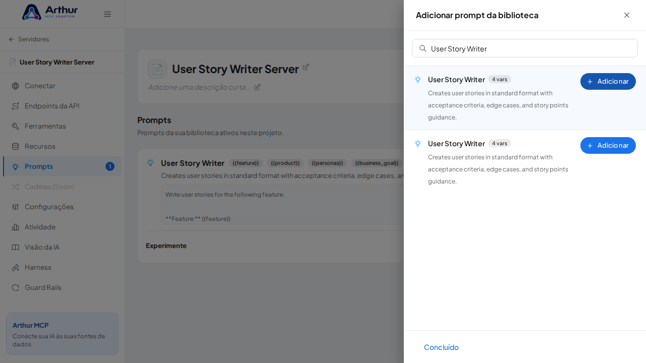 Vincule o prompt User Story Writer ao servidor
