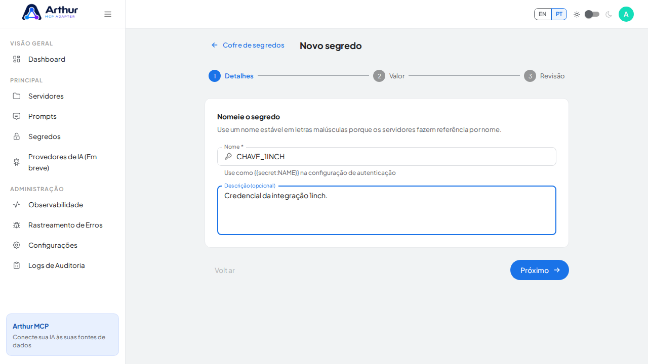 Registre a finalidade da credencial para reconhecê-la depois