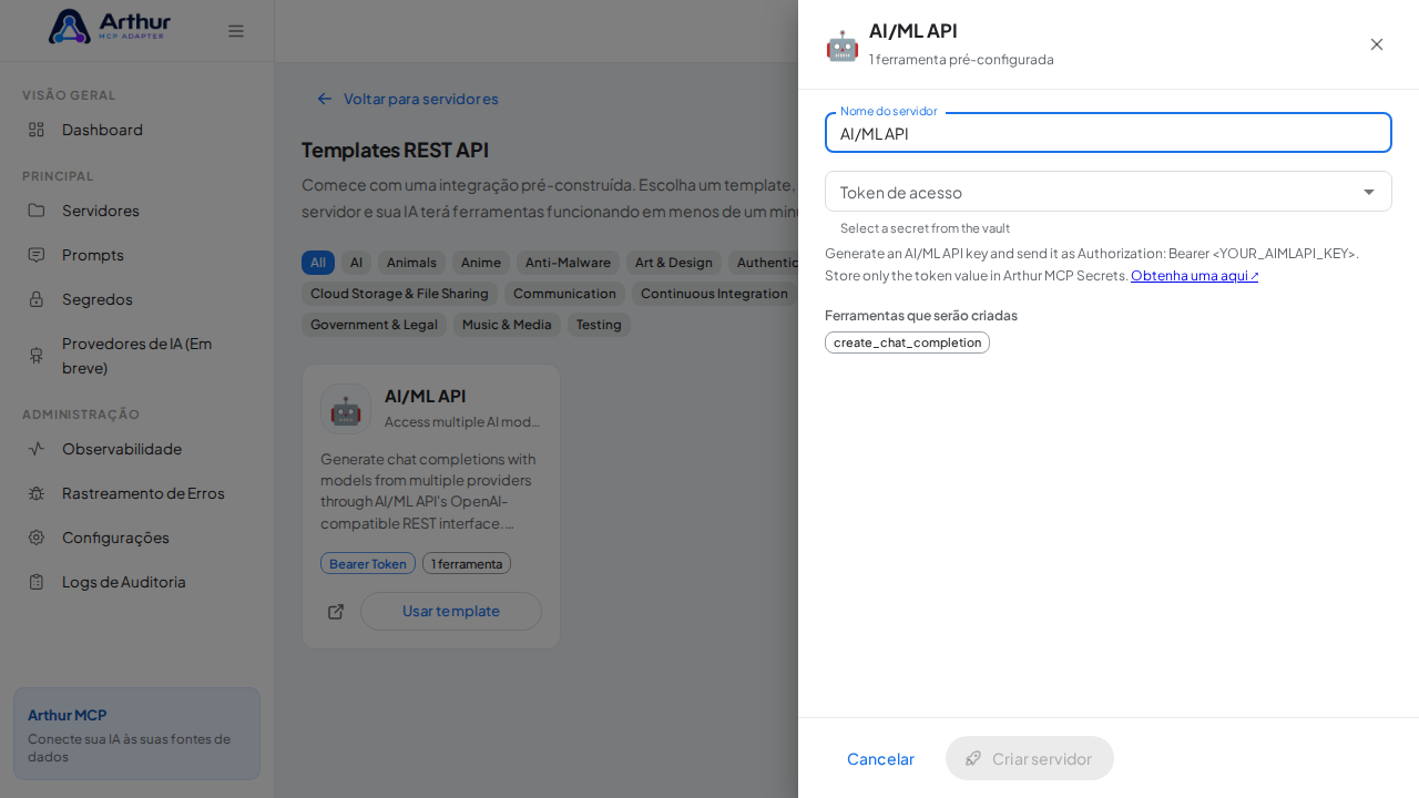 Abra o template AI/ML API com suas ferramentas pré-configuradas
