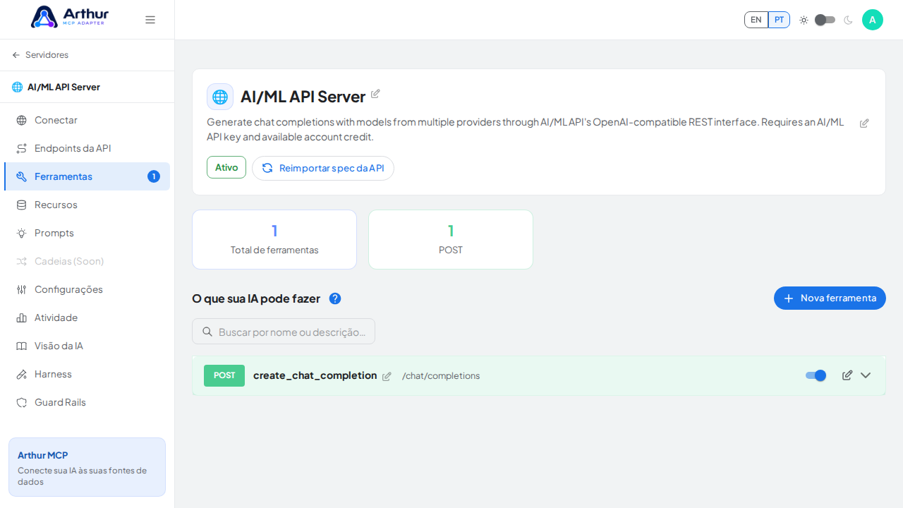 Revise as ferramentas geradas a partir do template AI/ML API
