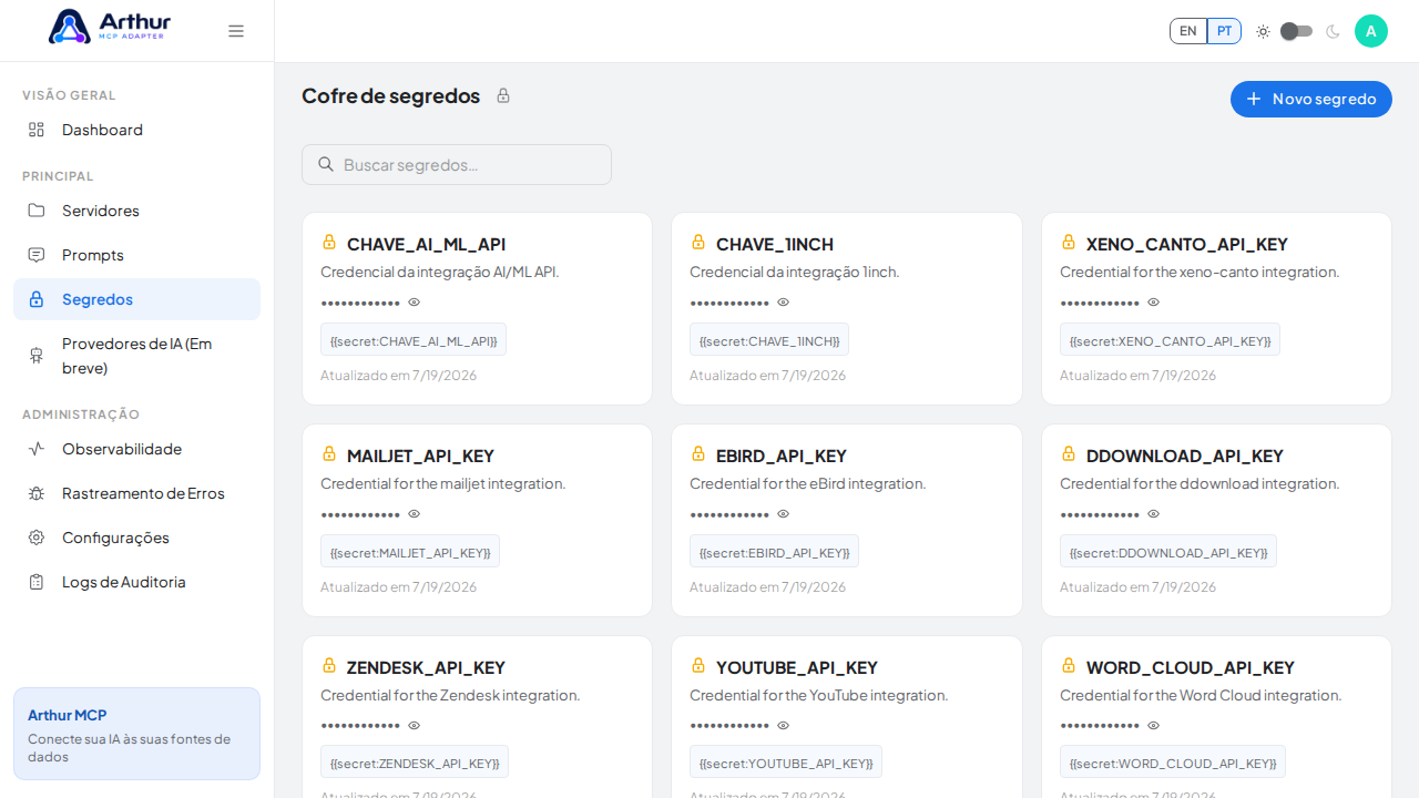 Abra o Cofre de segredos para guardar a credencial do Abstract Public Holidays antes de usar o template