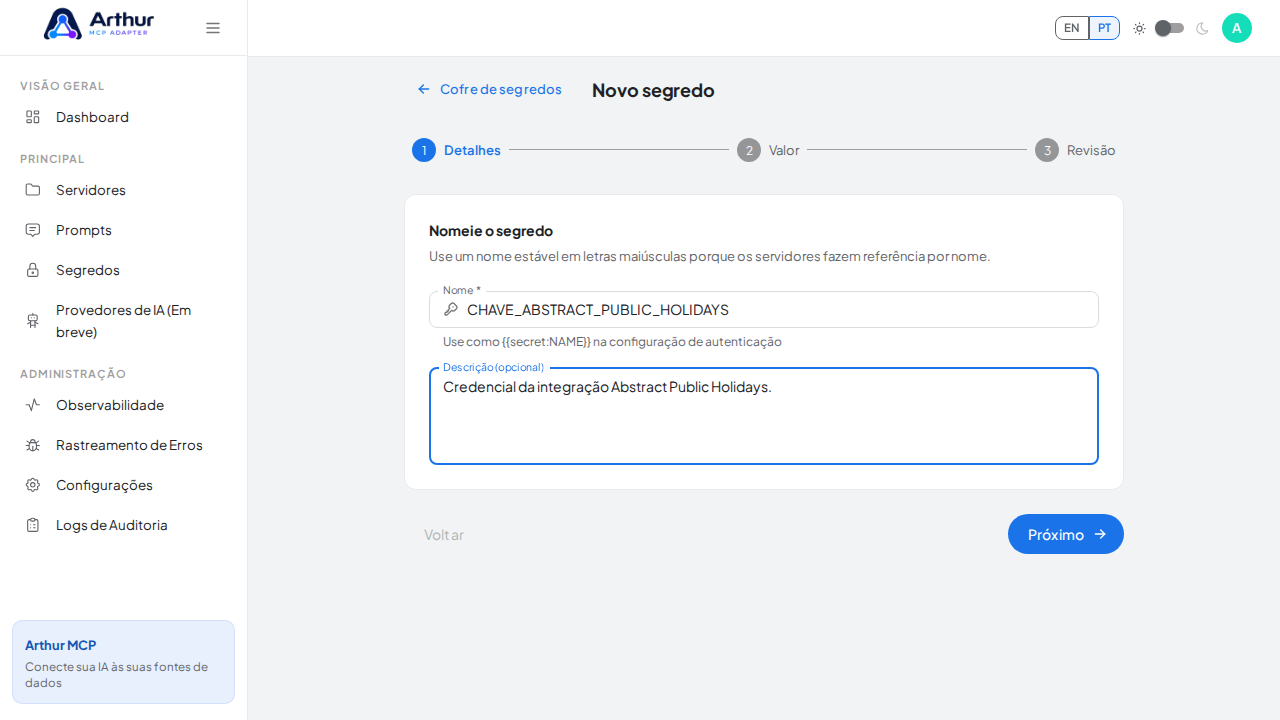 Registre a finalidade da credencial para reconhecê-la depois