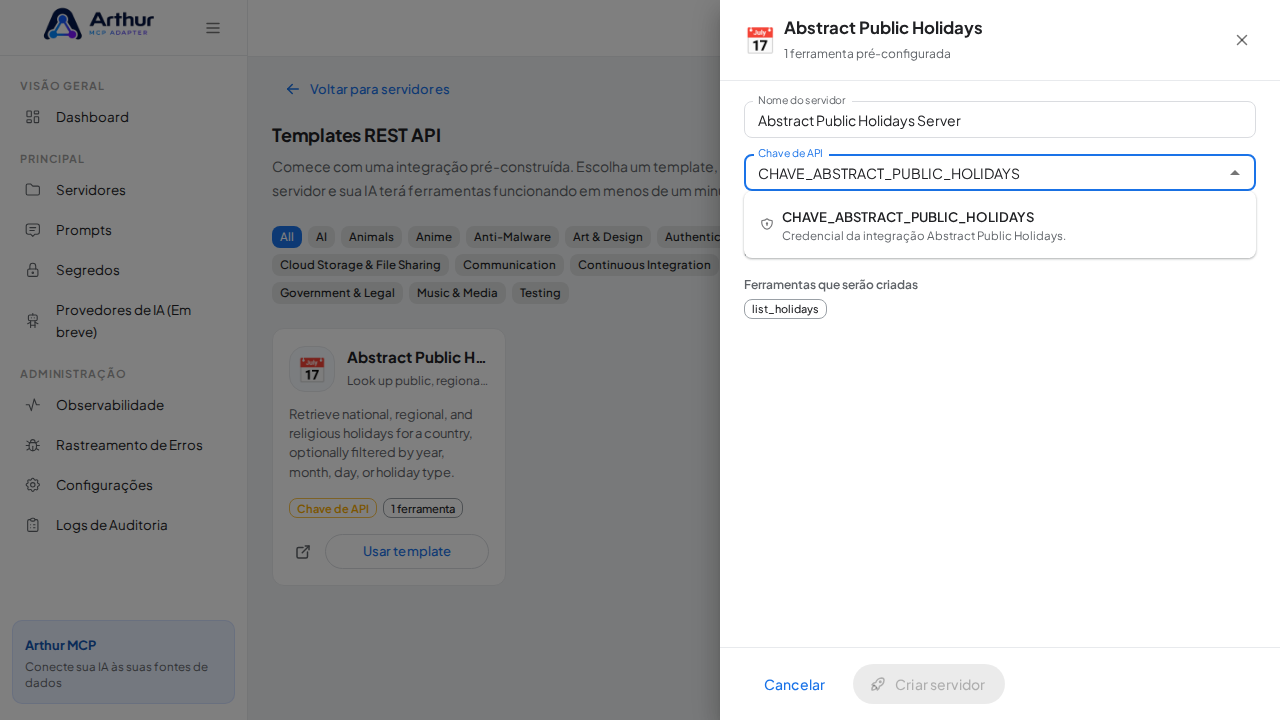 Escolha o segredo CHAVEABSTRACTPUBLICHOLIDAYS nas sugestões do cofre