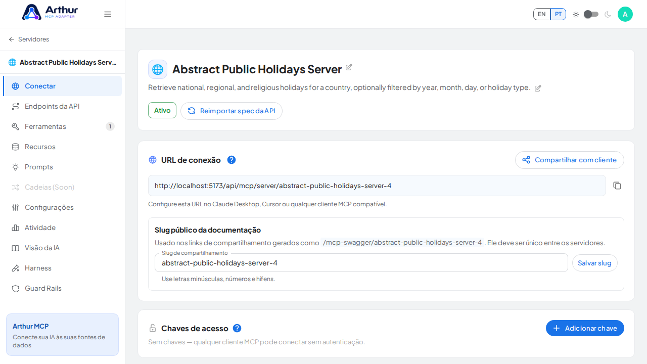 Crie o servidor Abstract Public Holidays com as ferramentas pré-configuradas