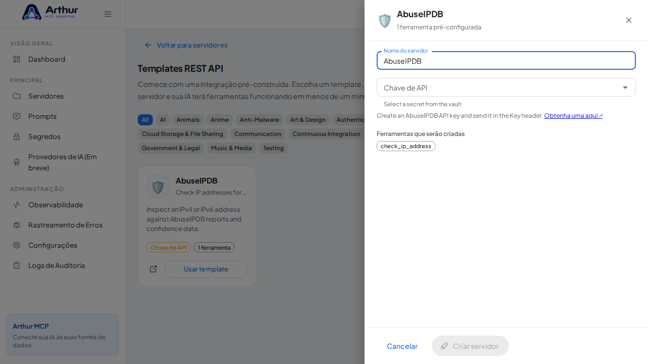 Abra o template AbuseIPDB com suas ferramentas pré-configuradas