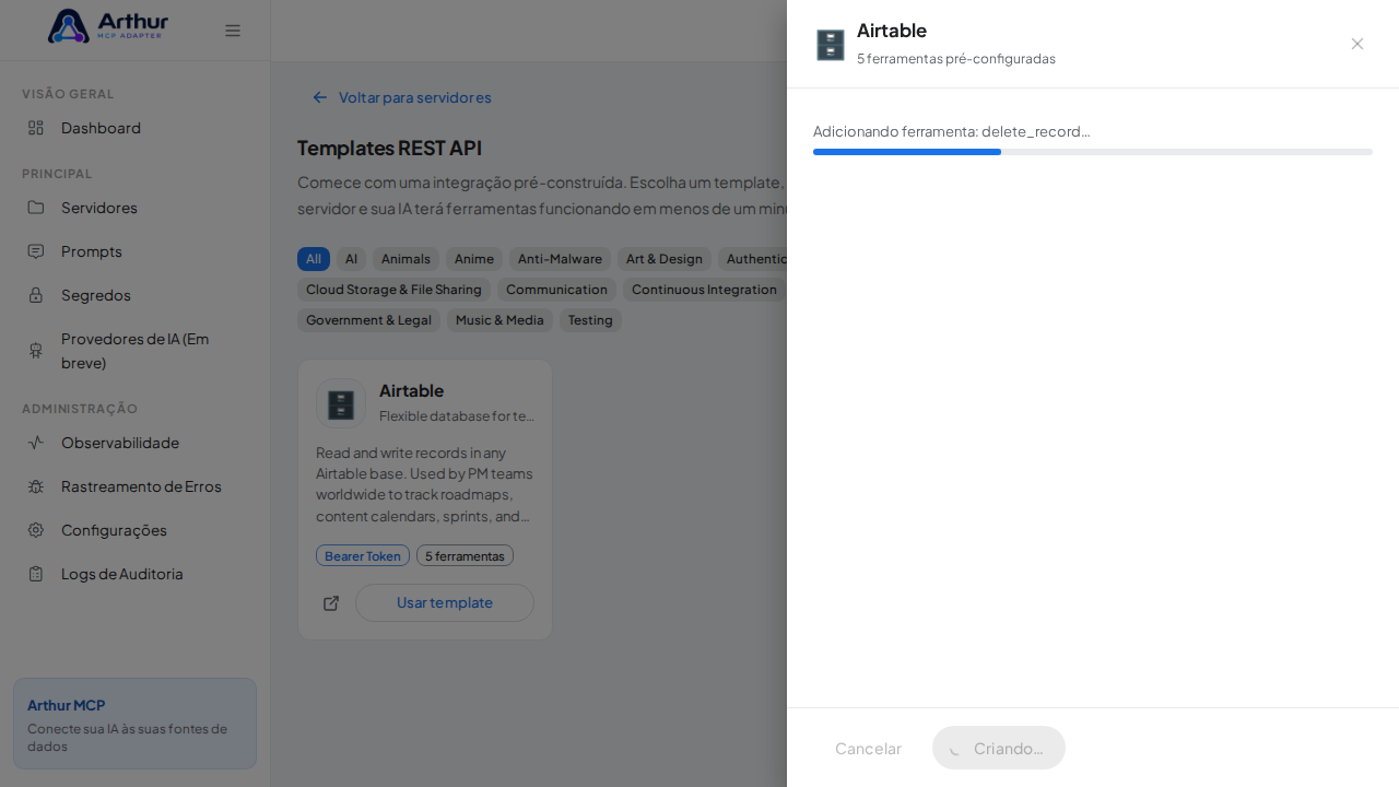 Crie o servidor Airtable com as ferramentas pré-configuradas