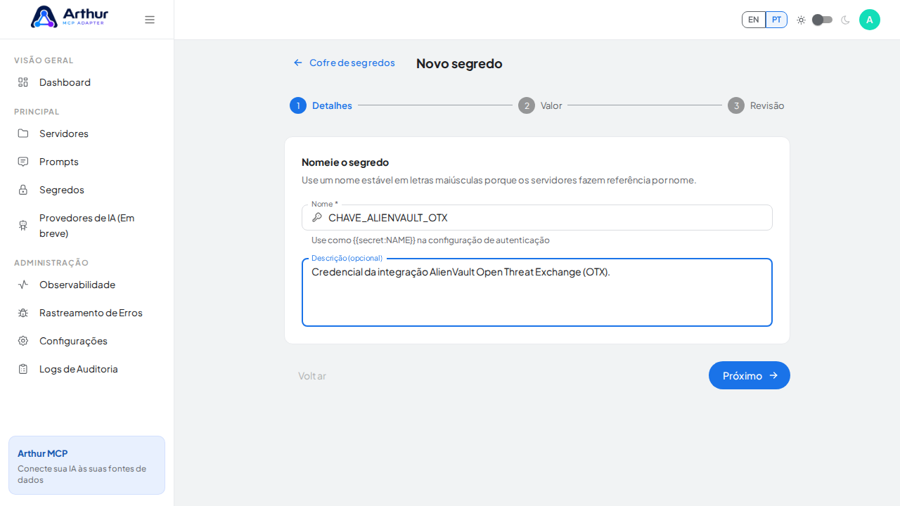 Registre a finalidade da credencial para reconhecê-la depois