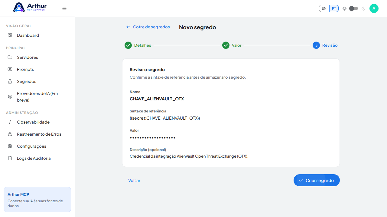 Revise a sintaxe de referência gerada para o segredo