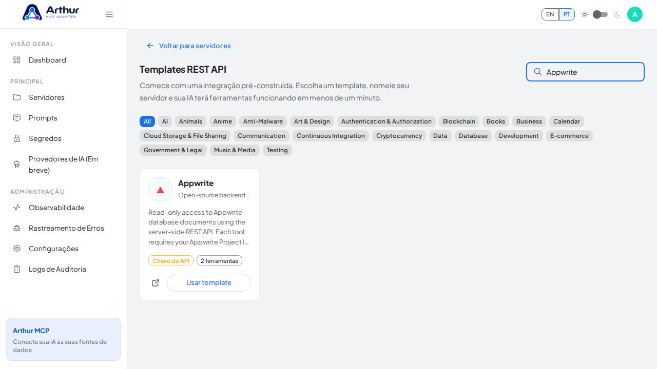 Busque a integração Appwrite na galeria