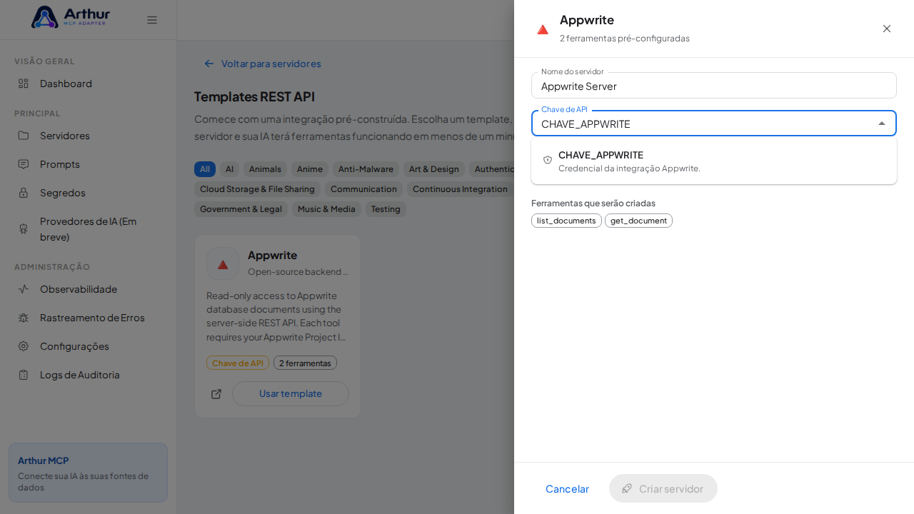 Escolha o segredo CHAVEAPPWRITE nas sugestões do cofre