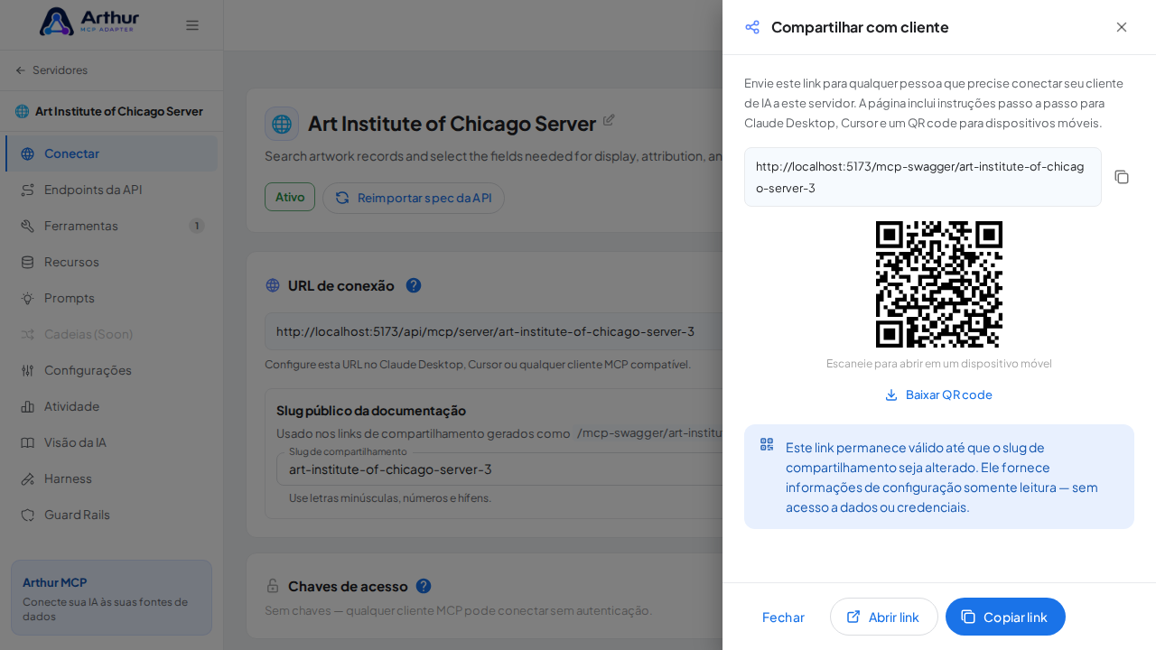 Mostre o link da documentação swagger e o QR code gerados para este servidor