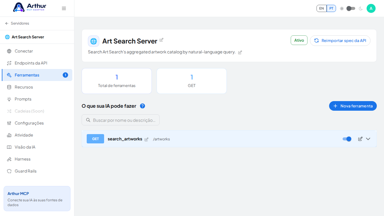 Revise as ferramentas geradas a partir do template Art Search