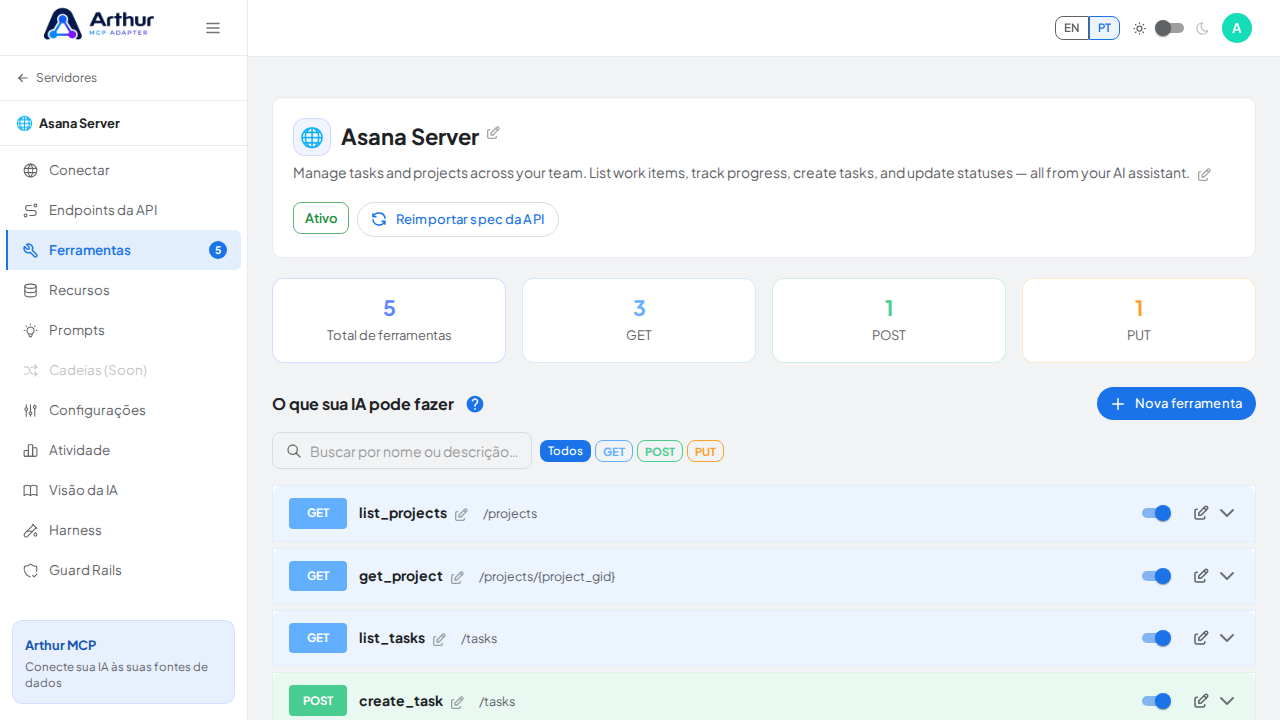 Revise as ferramentas geradas a partir do template Asana